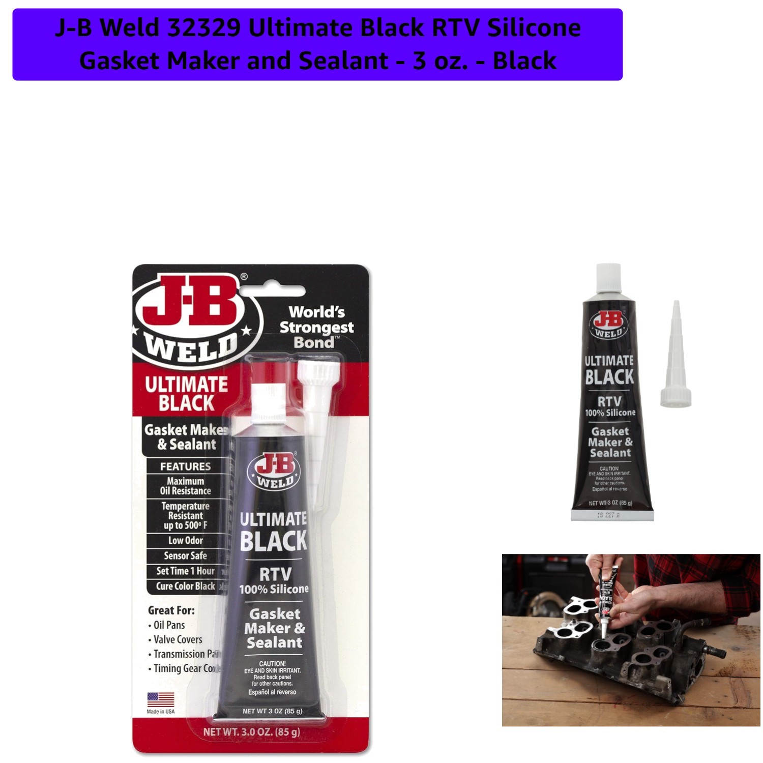 Waterproof Ultimate Black Silicone Gasket Maker - 3 oz. for Automotive Use