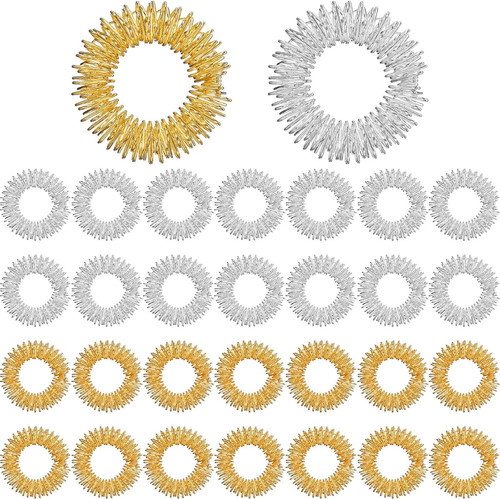 Blulu 30 Pack Spiky Finger Sensory Ring Gold Silver 0.98 Inch (Pack of 30)