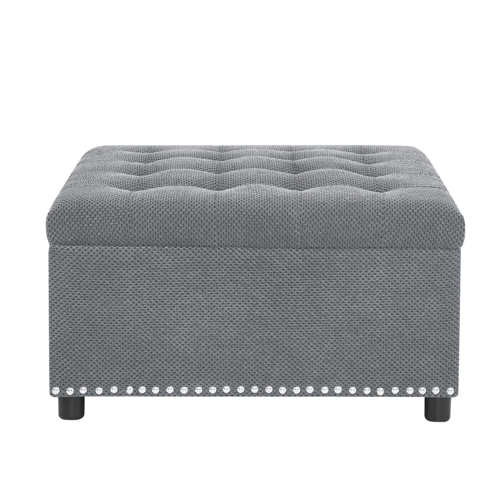 Storage Ottoman, Tufted Footstool, Nailhead Trim Ottoman, Square Storage Ottoman