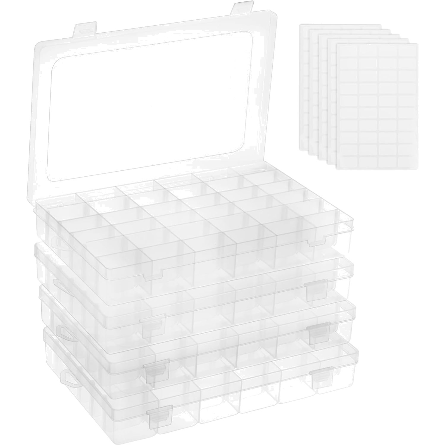 Transparent Bead Organizer Set - 4 Boxes with 36 Adjustable Compartments