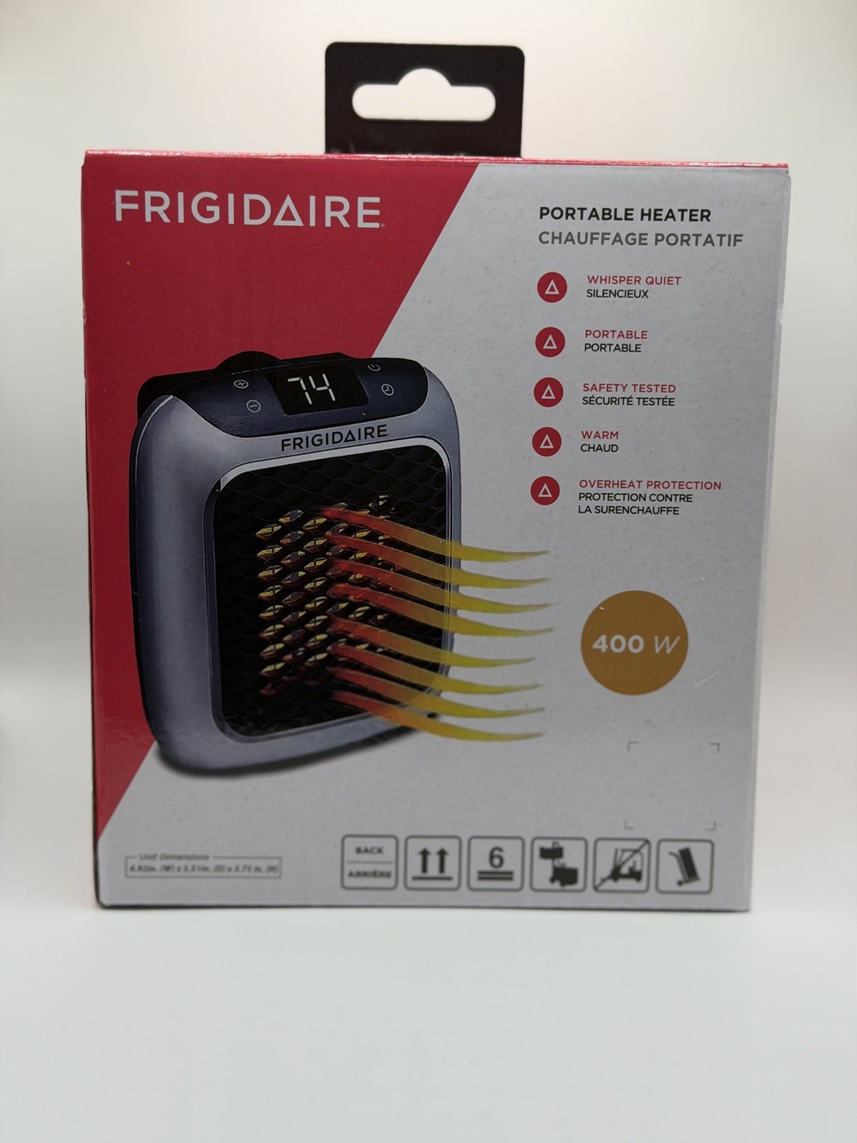 Frigidaire Portable Electric Wall Heater 400W Whisper Quiet Black Silver