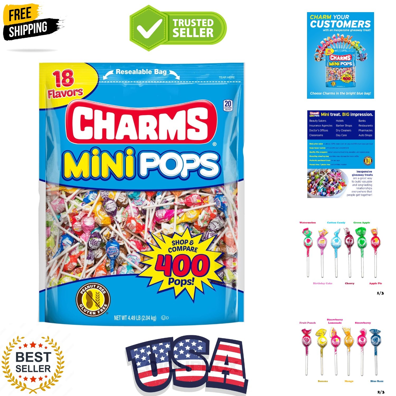 Charms Mini Pops - 4.5 lb Bag of Individually Wrapped Fruity Hard Candy Lolli...