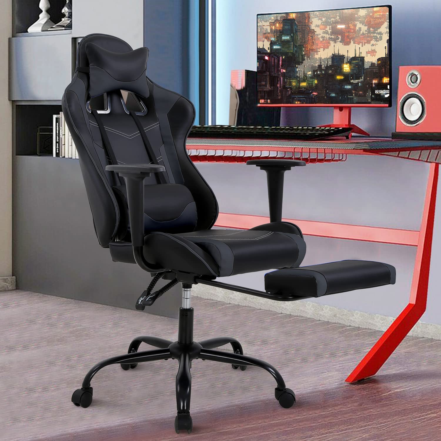 PC Gaming Chair Computer PU Leather Recliner with Lumbar Grey, Grey