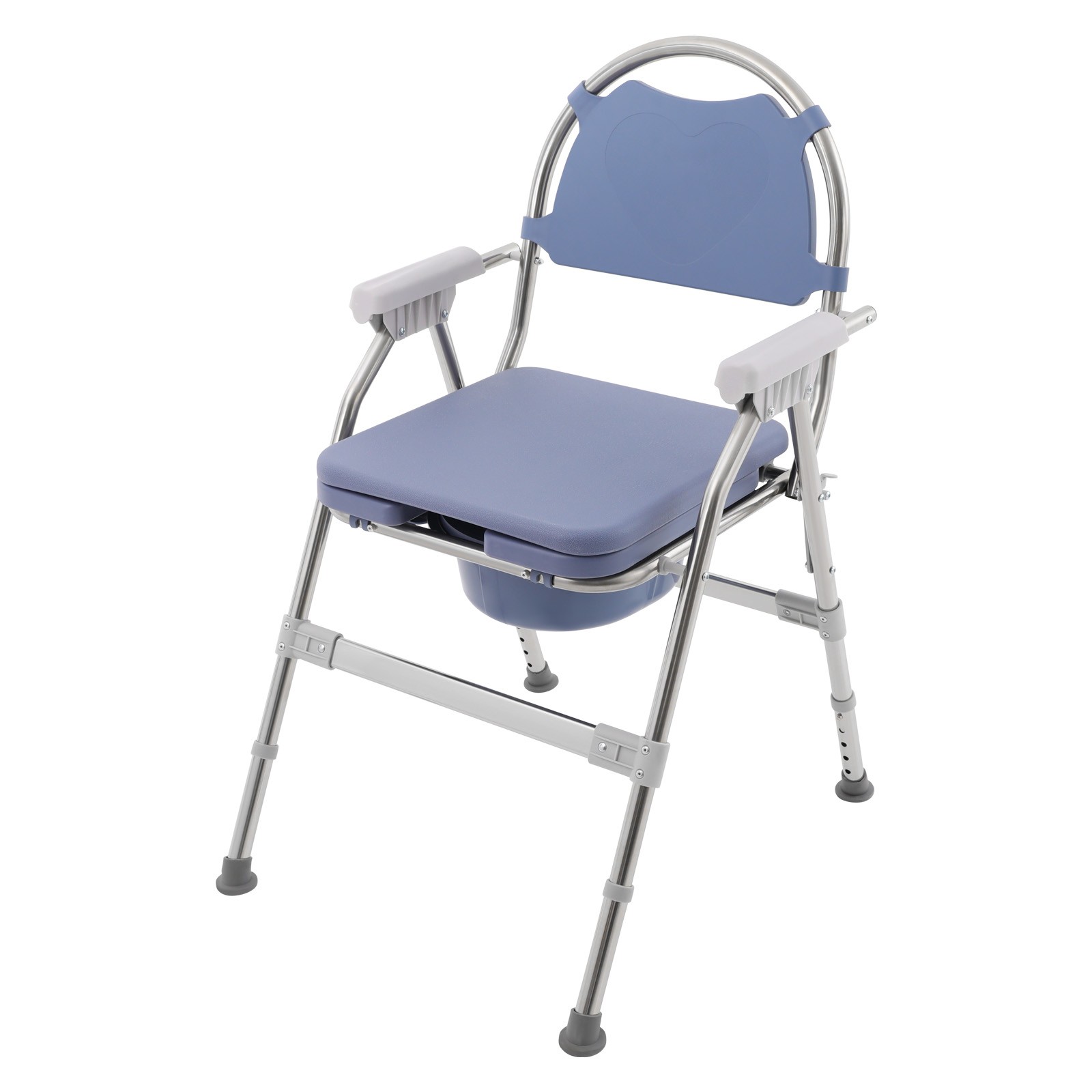 Toilet Chair With Padded Seat Plate And Toilet Bucket, Foldable Toilet ChairBlue