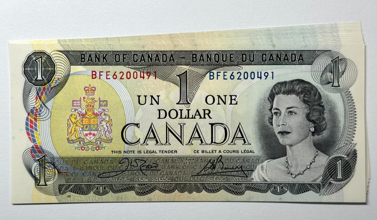 Canada 1973 $1 One Dollar Banknote Prefix BFE Consecutive UNC Uncirculated