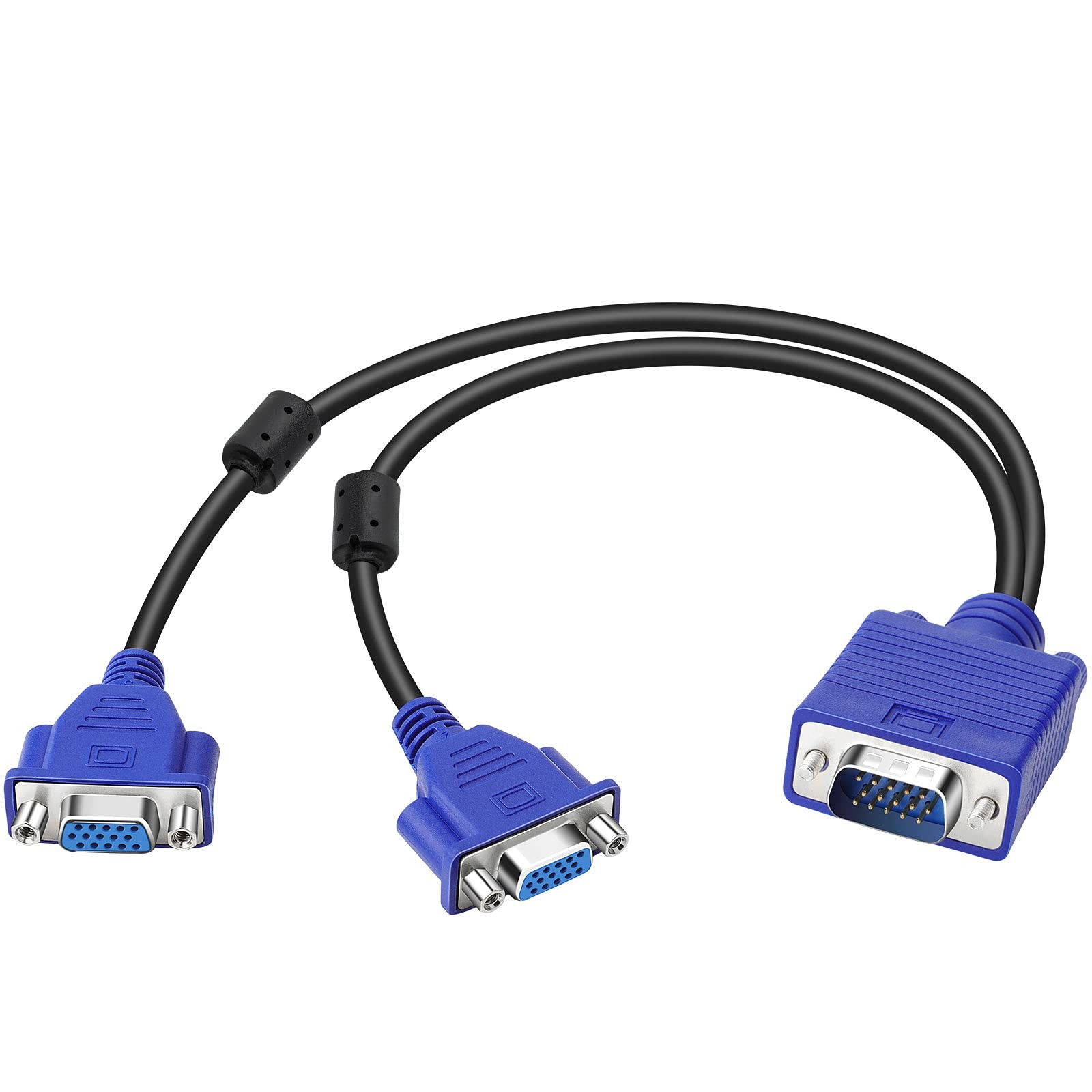 SAISN Dual VGA Splitter Monitor Cable 1 Male to 2 Female Adapter Blue