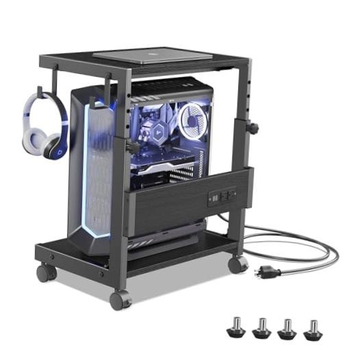 Computer Tower Stand with Charge Station and USB Charging Port - 17.32" Black