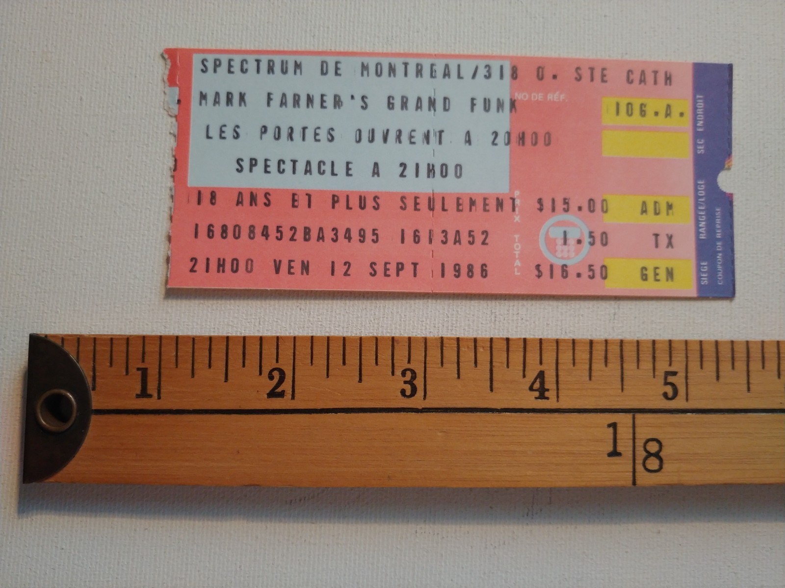 * RARE 1986 MARK FARNER GRAND FUNK MONTREAL SPECTRUM TICKET STUB BAND MUSIC   *