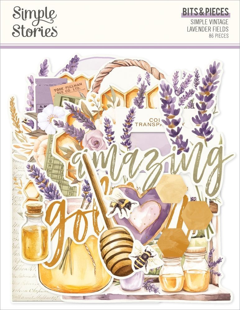 SS Bits Pieces DieCuts Lavender Fields Honey Comb Golden Nostalgic Bees Buzz