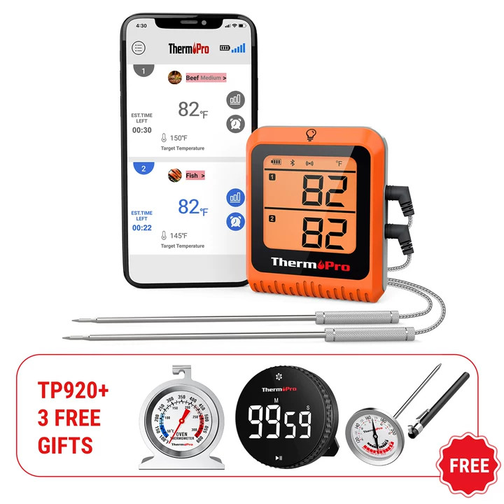TempPro TP920 Wireless Bluetooth Dual Probe Meat Thermometer + Kitchen Timer Set