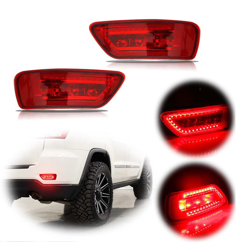 Fit 2011-2020 Jeep Grand Cherokee Red Rear Bumper Reflector LED Fog/Brake Light