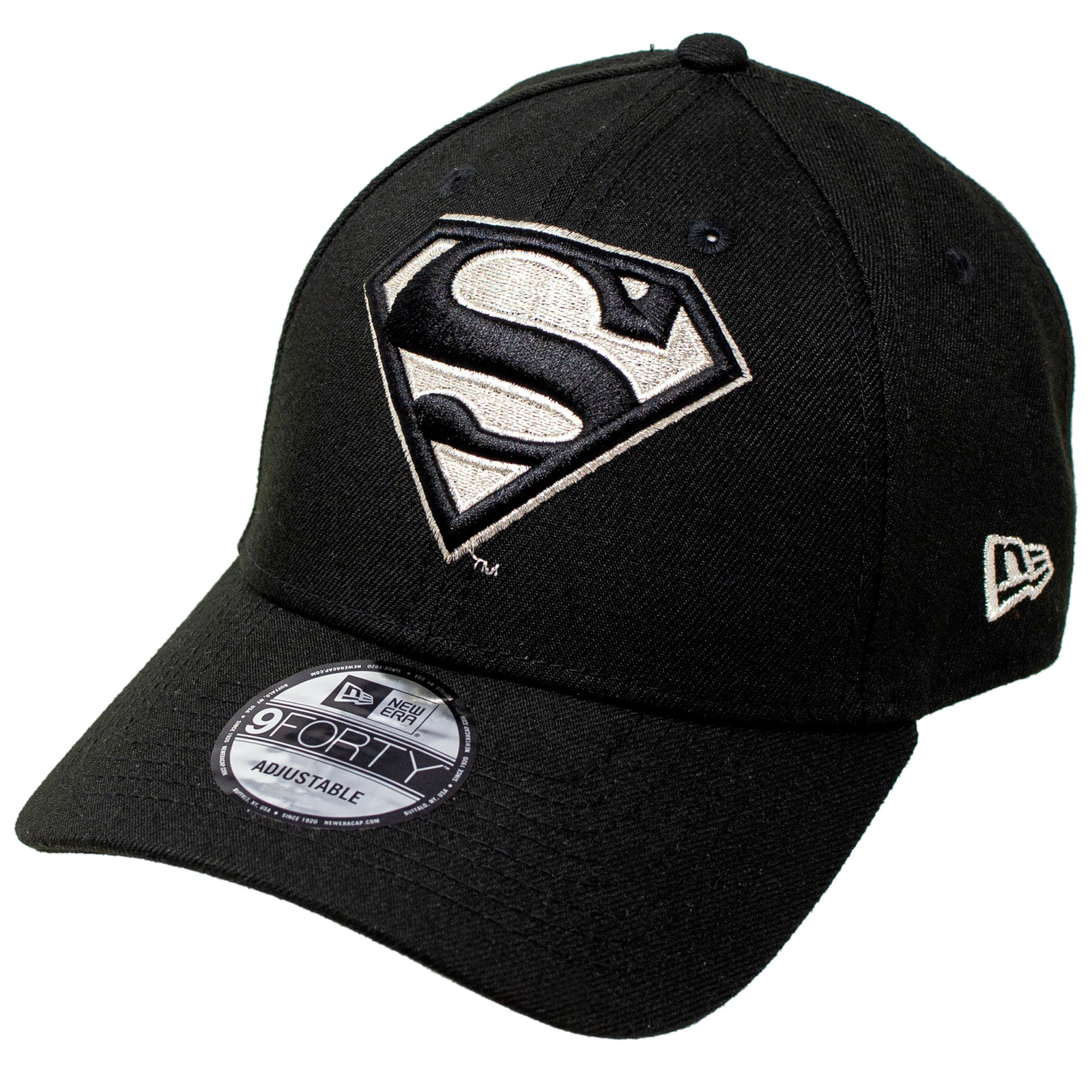 Superman Silver Symbol New Era 9Forty Adjustable Hat Black