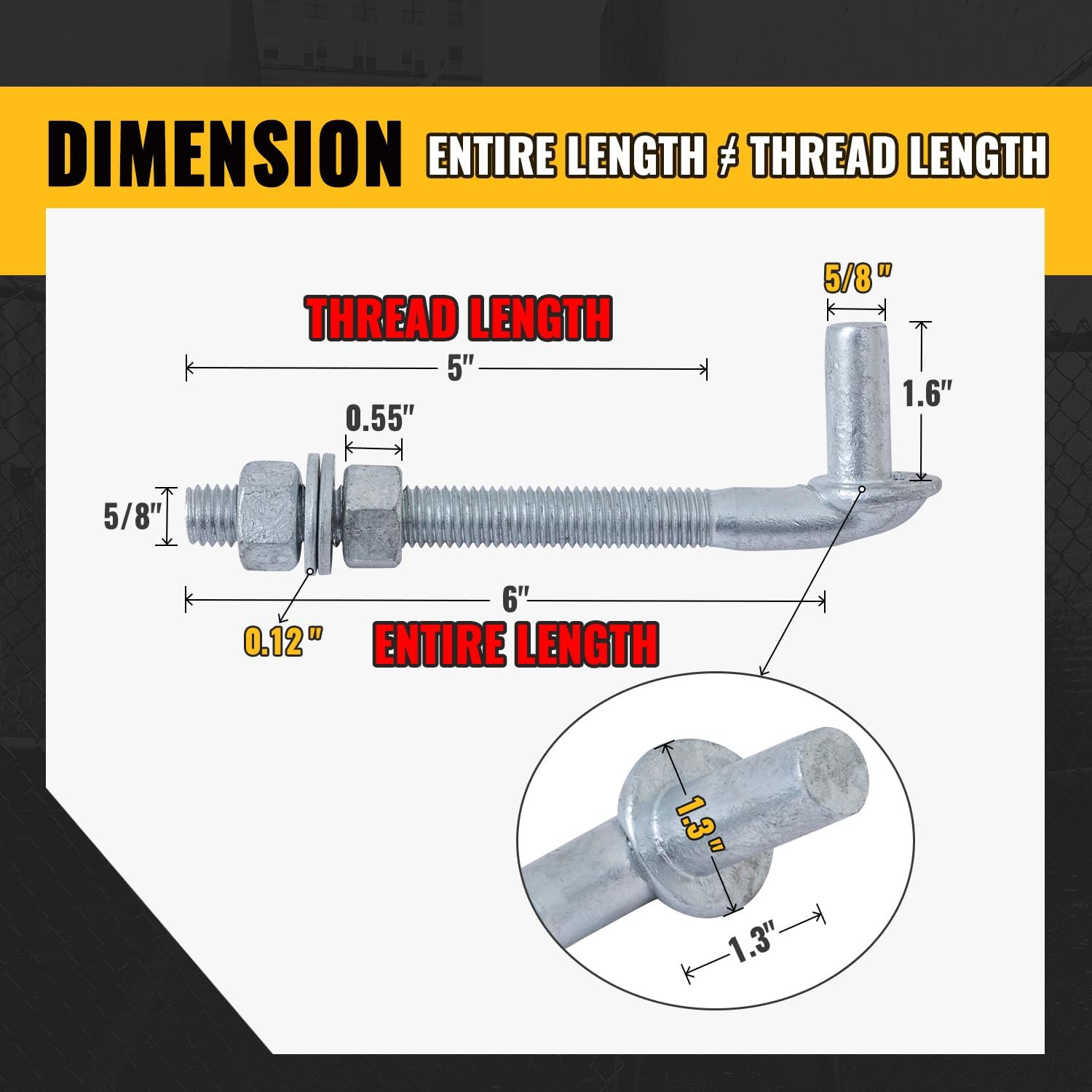 6" J Bolt Gate Hinge, Chain Link J Bolt Post Hinge with 5/8" Male Pin, Galvanize