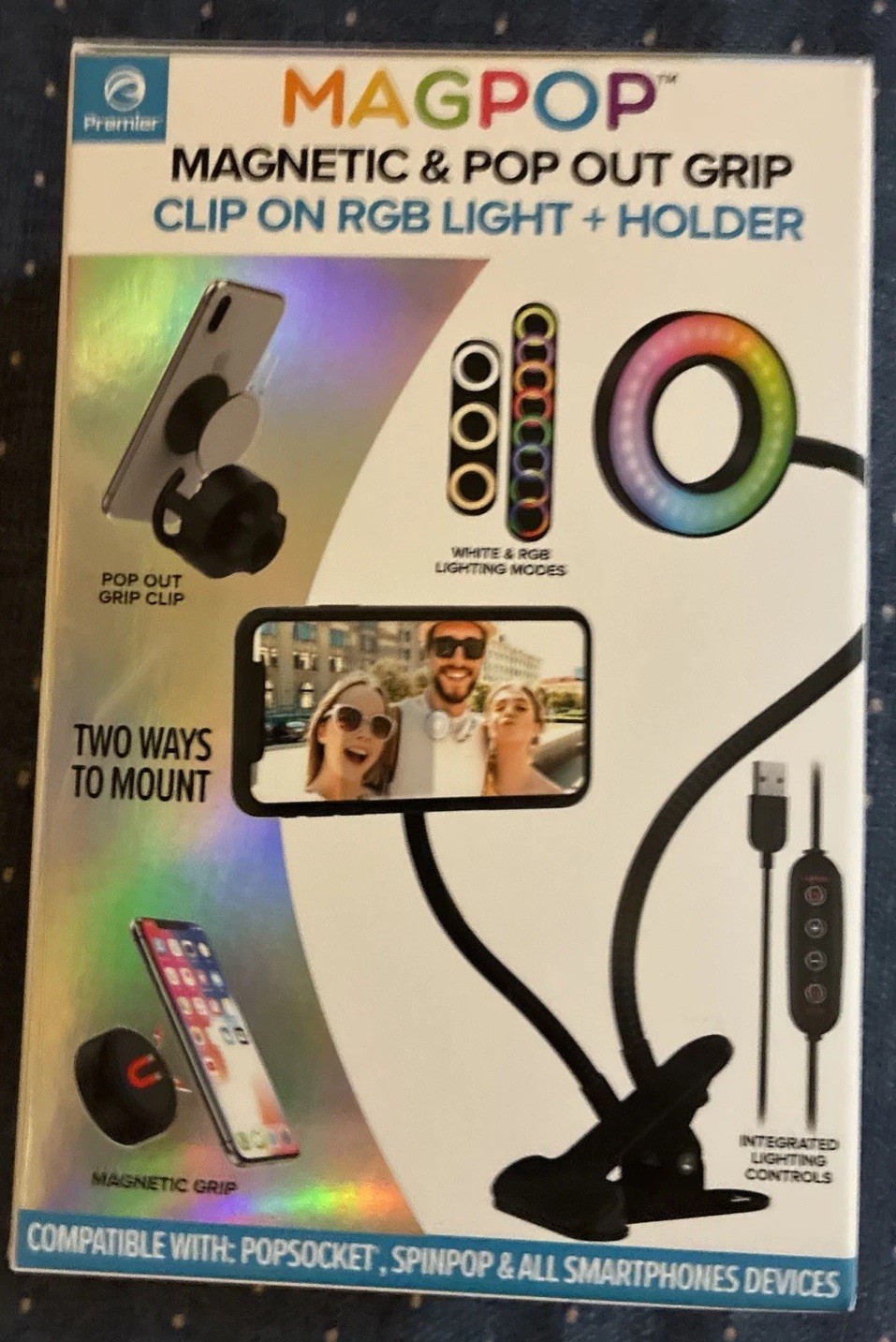 New Premier Magpop Magnetic & Pop Out Grip Clip On RGB Light & Holder