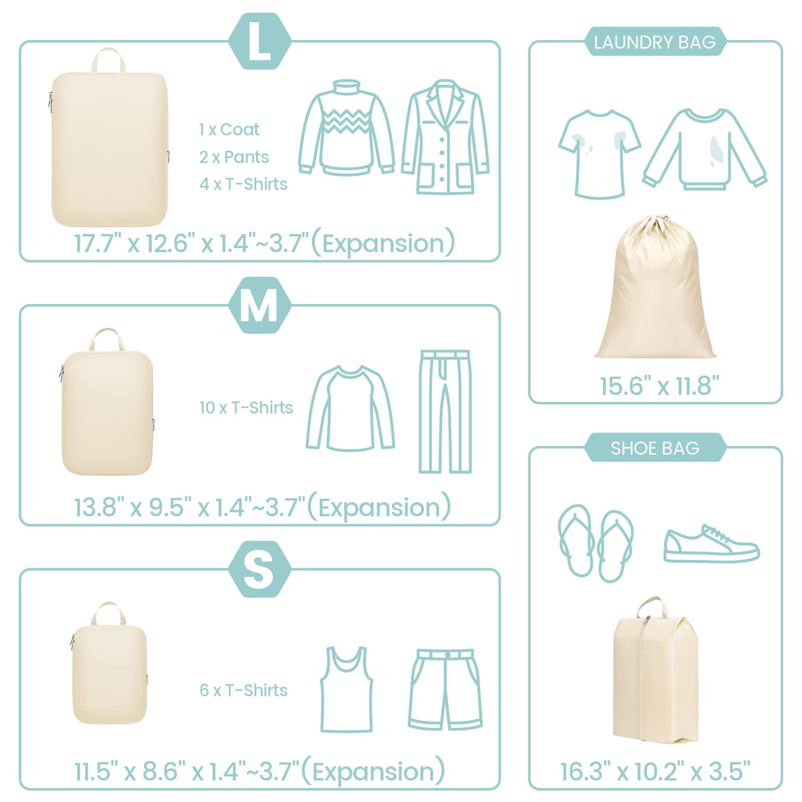 Compression Packing Cubes for Travel, 6 Set Lightweight Expandable Packing Cu...