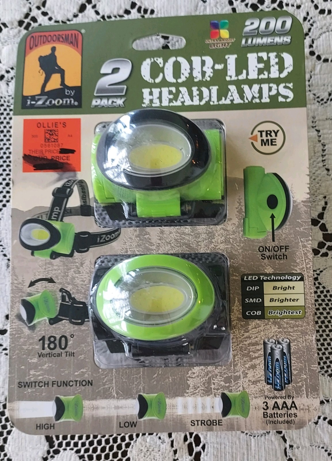 200 Lumen COB LED Head Lamps 3 Modes i-Zoom Batteries Included 2 pk NEW