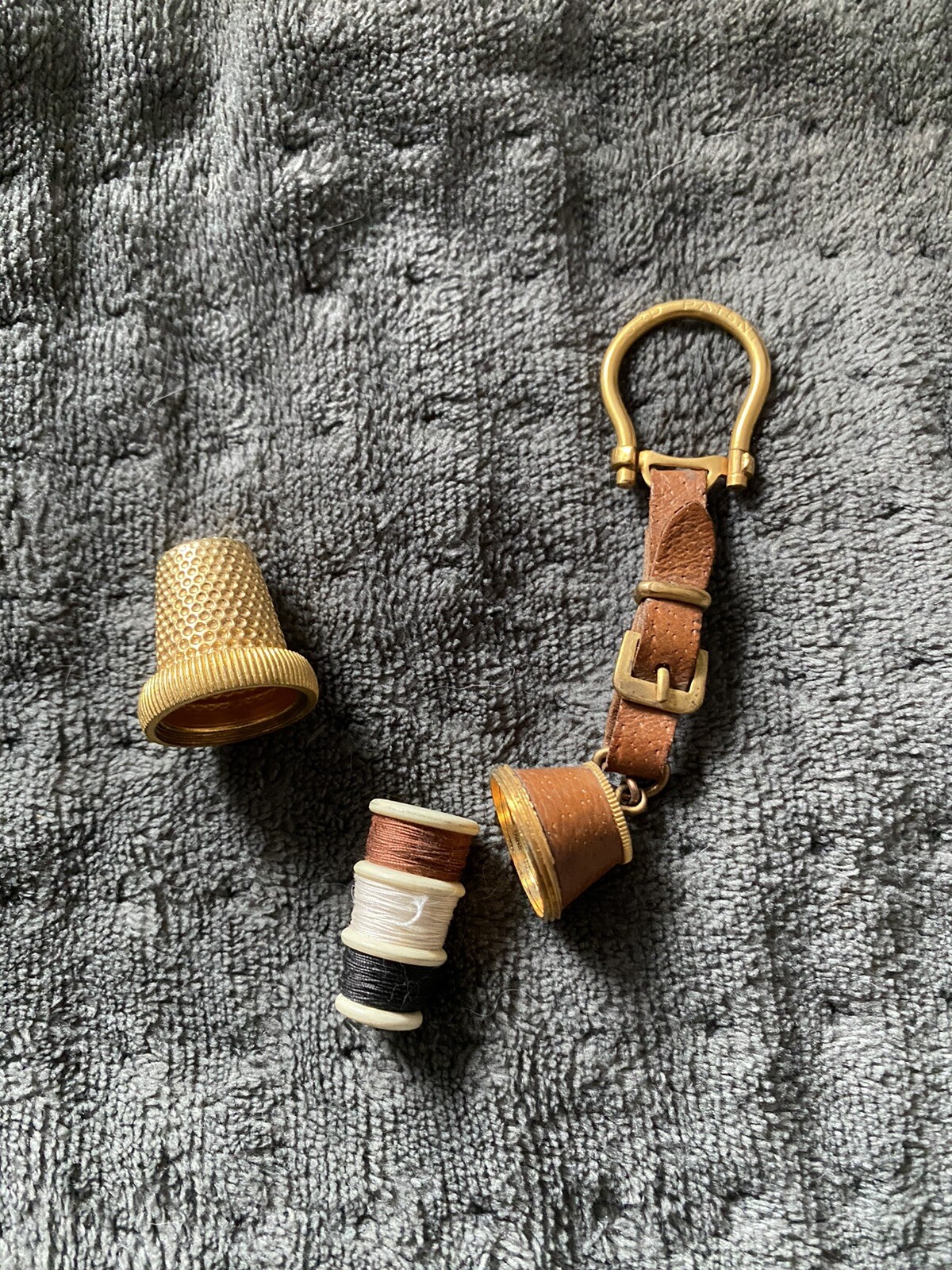 old antque vintage keychain Lord Patent thimble and thread