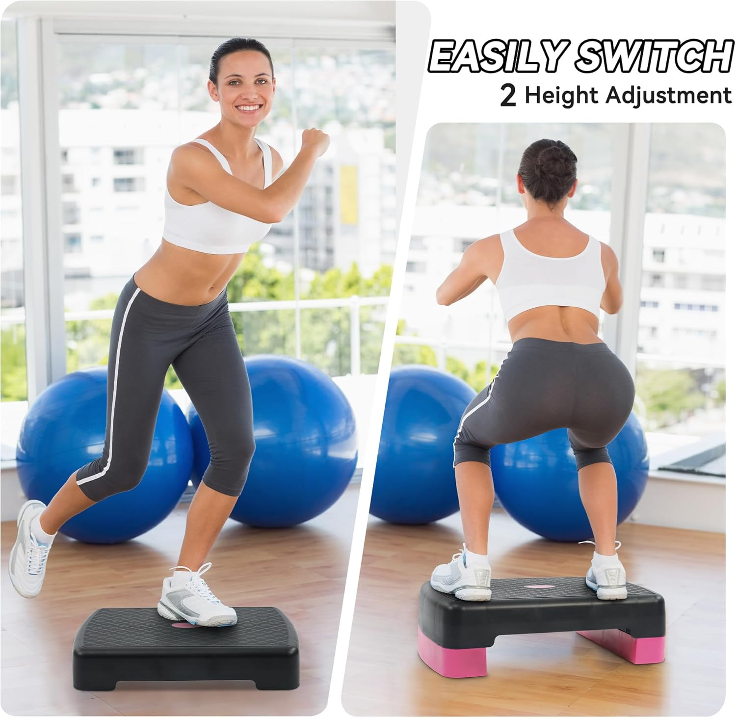 Fitvids 18" Workout Aerobic Stepper Step Platform with 2 Risers, Multiple Colors