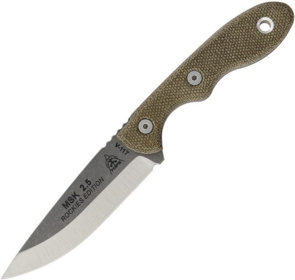 TOPS Mini Scandi Fixed Knife Steel Blade Tan Canvas Micarta Handle - MSKTBF