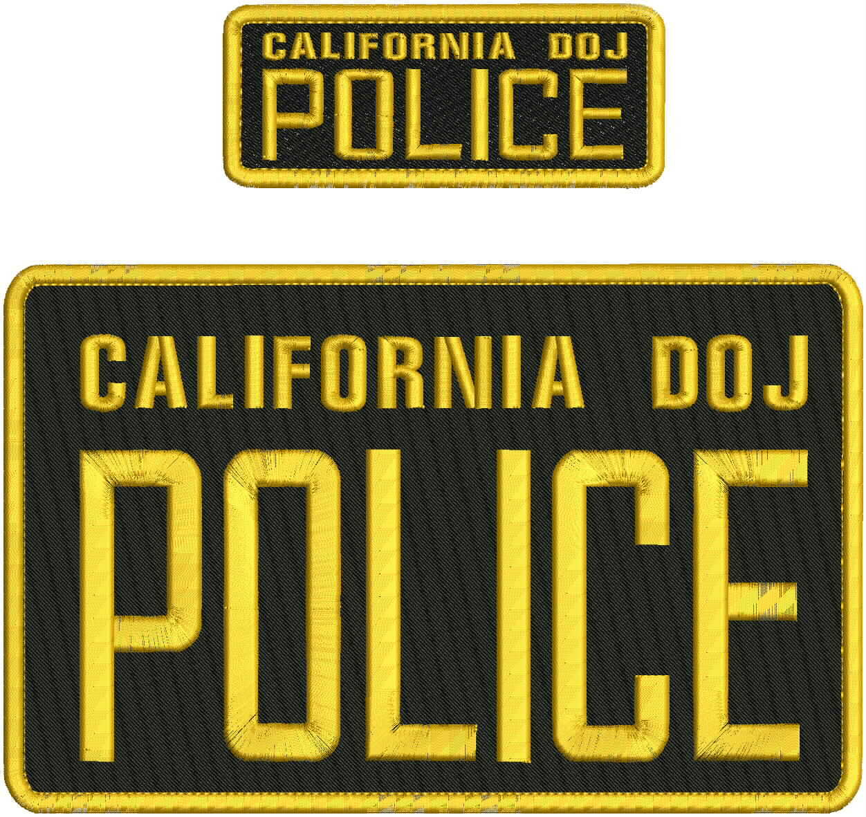 C DOJ POLICE EMB PATCH 6X10 AND 2X5 HOOK ON BACK BLK/GOLD