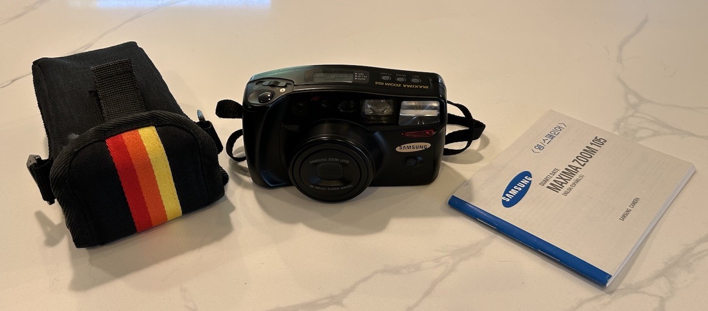 Samsung Maxima Zoom 105 QD 35mm Point & Shoot Film Camera + Case/Manual - Tested