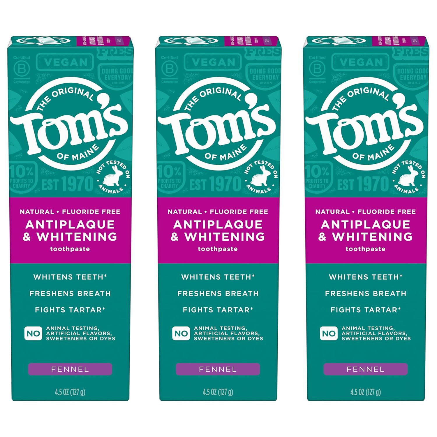 Fluoride Free Antiplaque Whitening Toothpaste Fennel Flavor 3 Pack 4.5 oz