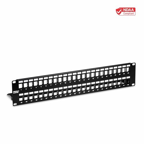 48-Port Blank Keystone Shielded 2U HD Patch Panel, 48-Port, Black