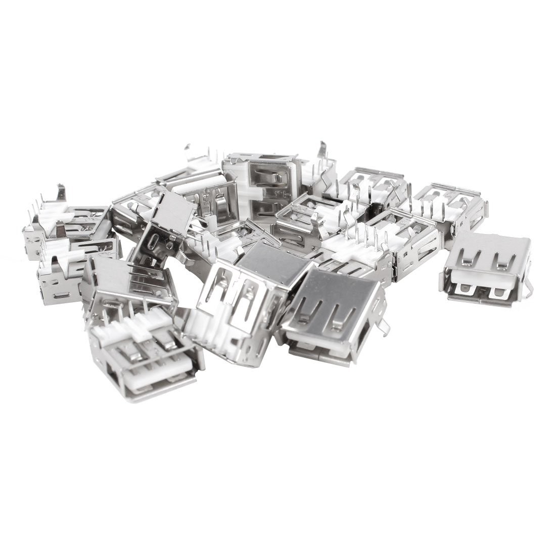 uxcell 20 Pcs USB Female Type A 4-Pin DIP Right Angle Jack 20 Piece, White