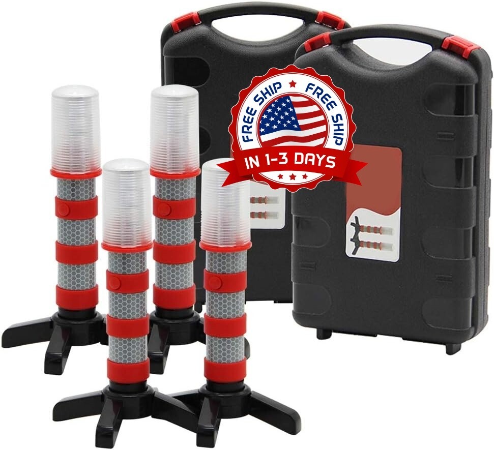 Paquete De 4 Luces LED De Emergencia Para Carretera Con Base Magnética De Gancho