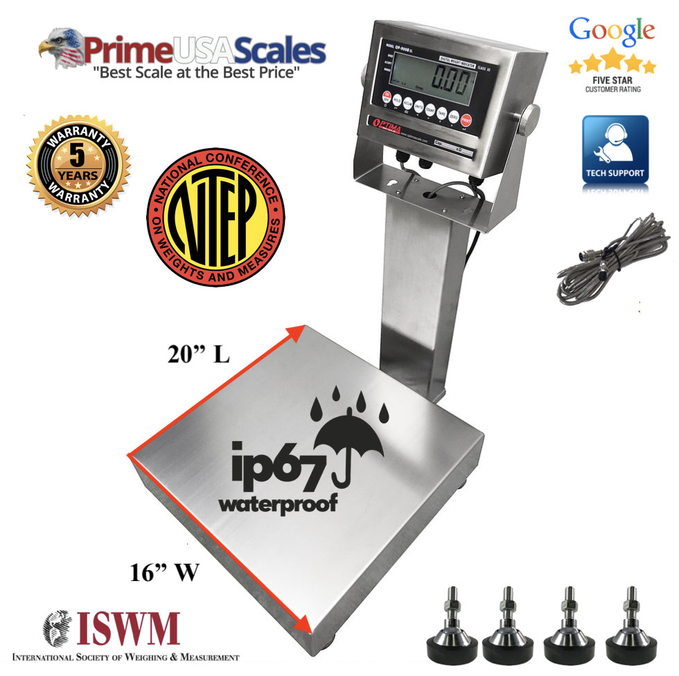Prime OP-915SS Wash Down Bench Scale 16" x 20" 400 lb NTEP Legal for Trade IP67