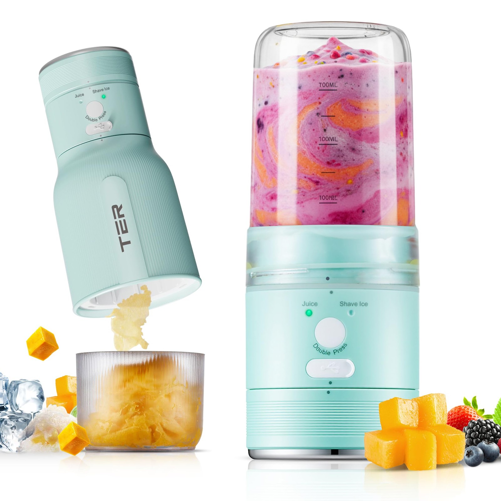 2-in-1 Portable Smoothie Blender & Snow Cone Maker, Cordless Rechargeable Ice...