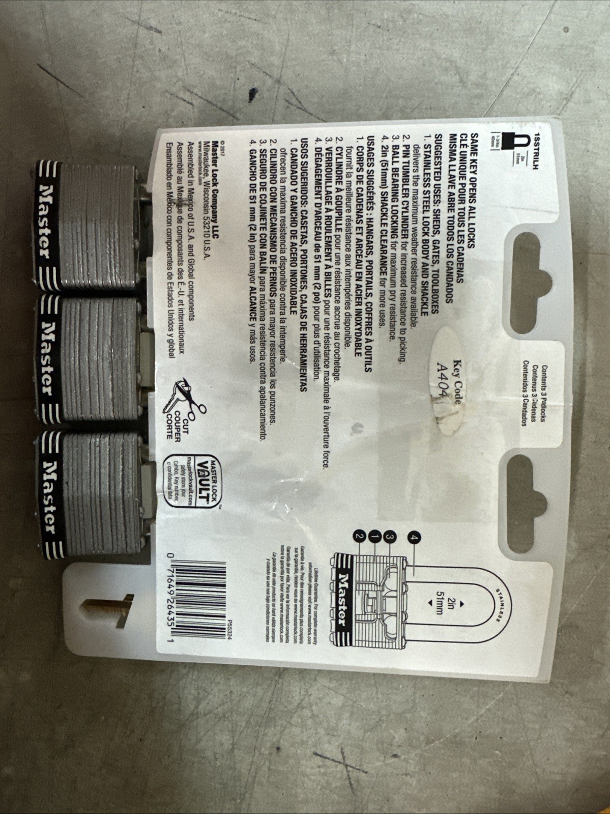NEW Master Lock 3pack Key Code A404 PN: 1SSTRILH