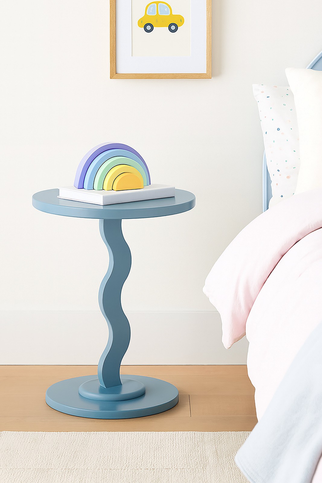 Wood Wavy Nightstand Side Table Bluestone