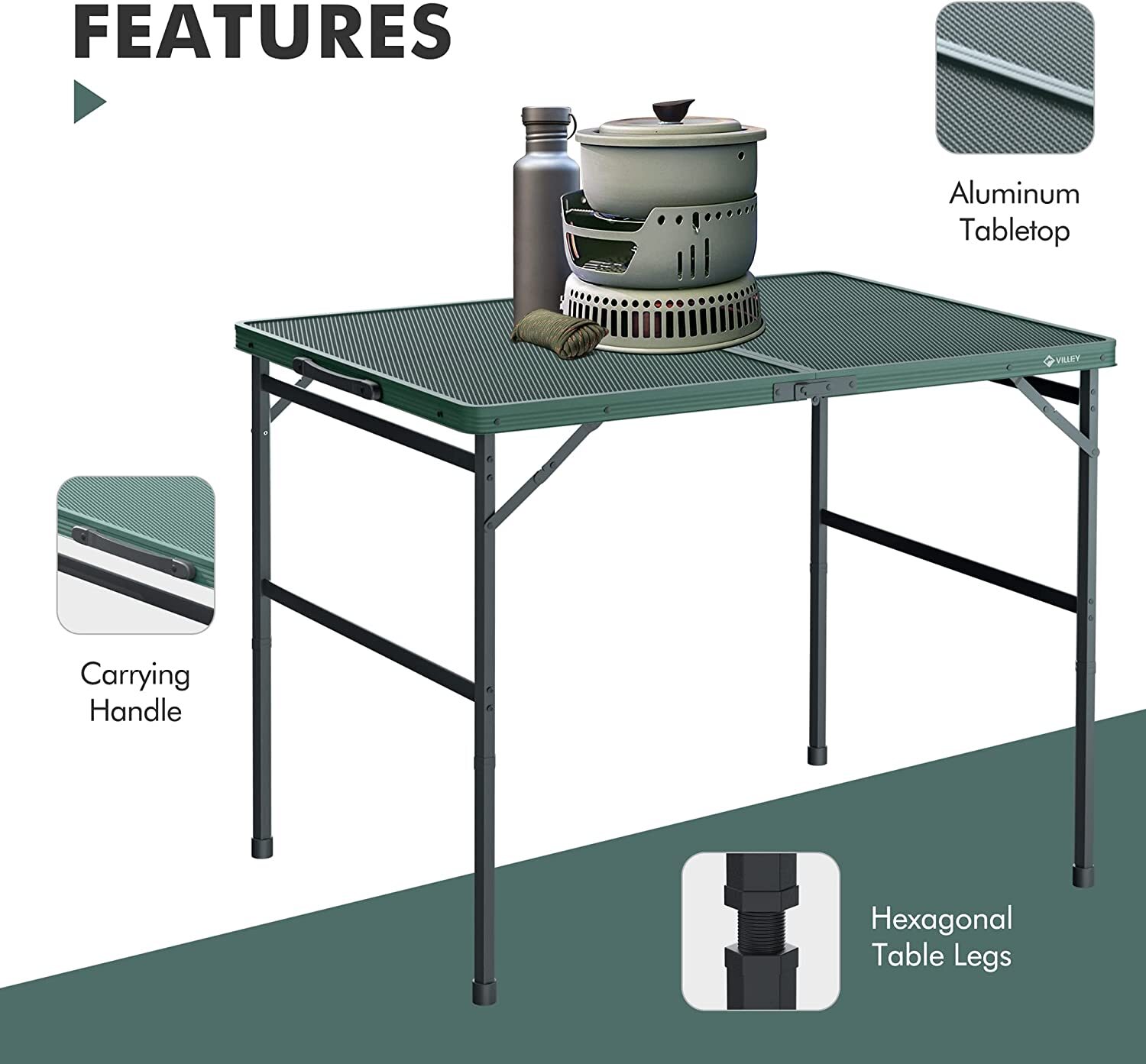 3ft Portable Folding Camping Table Picnic Grill Table w/Aluminum Adjustable Legs