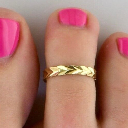 Yellow Gold Plated Women's Leaf Band Adjustable Toe Ring Solid Metal 925 Silver
