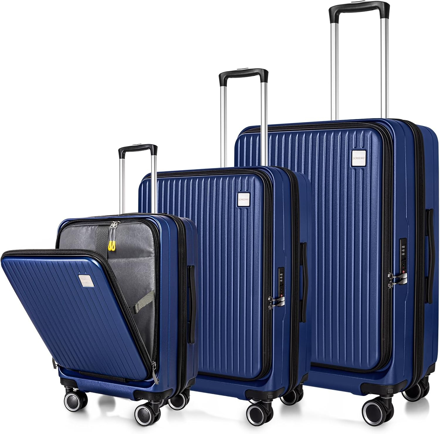 Stylish 3-Piece Lightweight Luggage Set with TSA Lock & Double Wheels - Blue