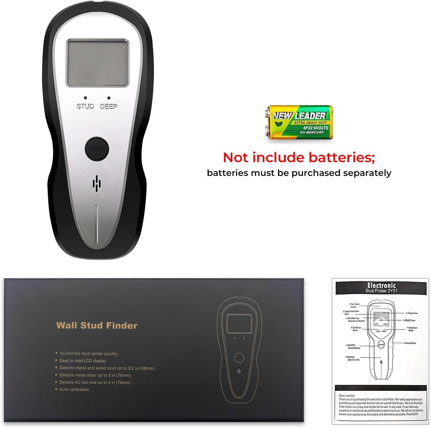 Stud Finder Wall Scanner, Electronic Stud Sensor Detector with LCD Display & ...
