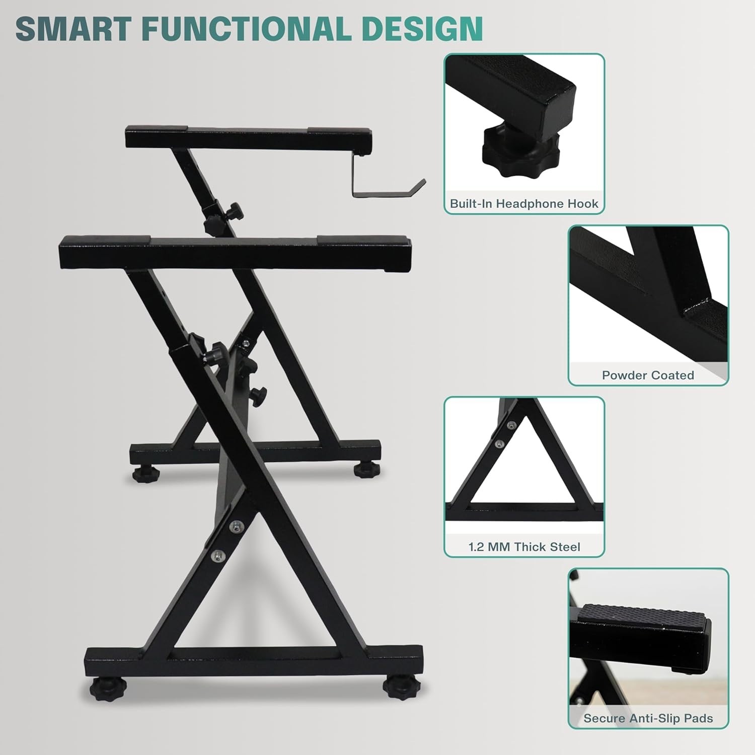 FEBTECH Z Style Keyboard Piano Stand Adjustable Heavy Duty 200LB 61-88 Key
