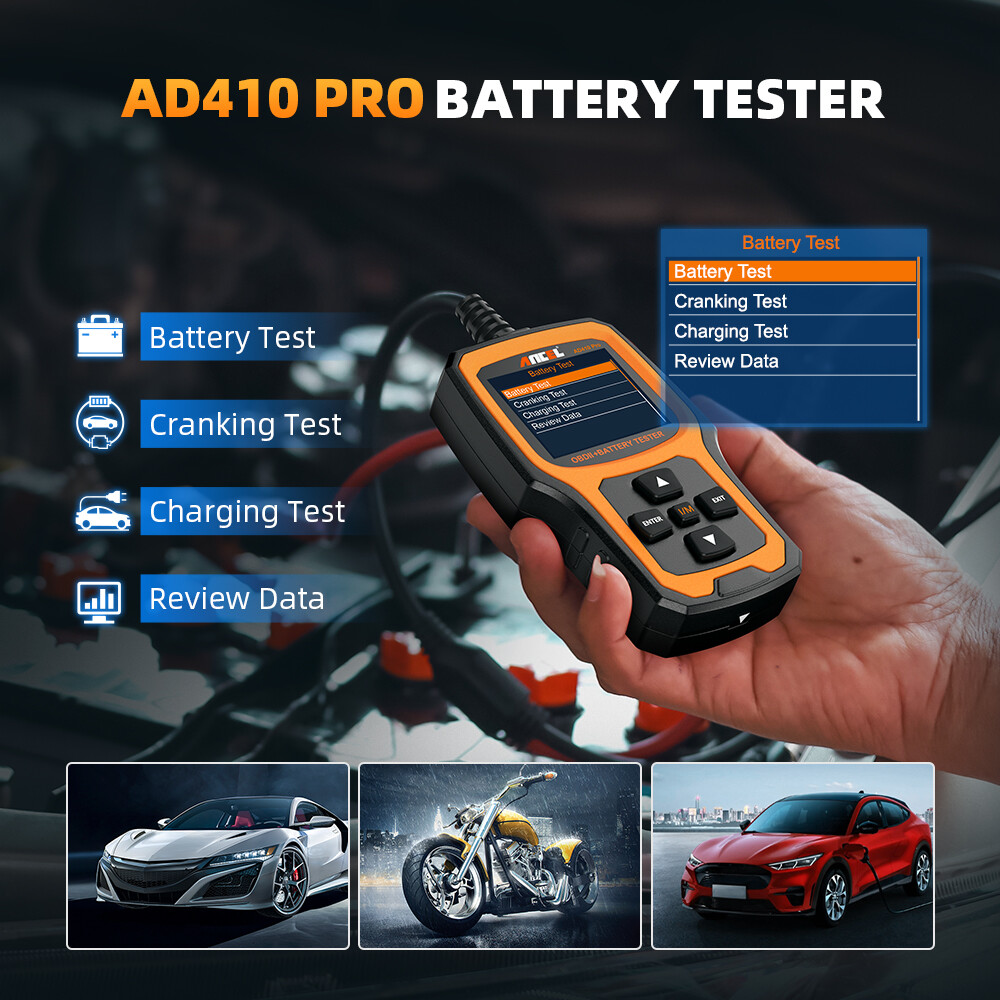 ANCEL AD410 Pro OBD2 Scanner Code Reader Diagnostic Battery Tester 100-2000 CCA
