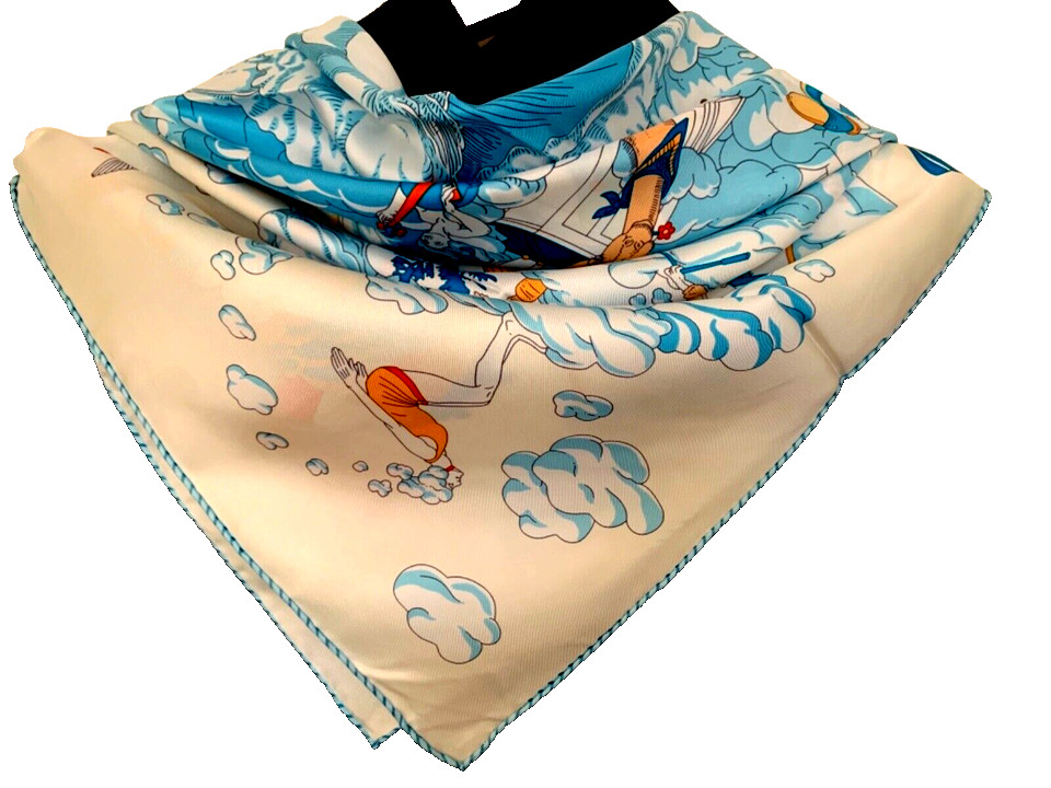 35"x35"Living in Clouds Print Pure Mulberry Twill 14momme Silk Scarf 88x88cm5-43