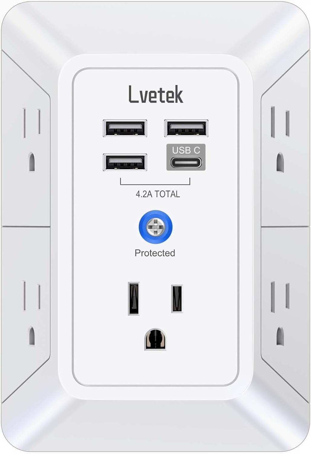 Compact 5-Outlet Multi-Plug Extender with 4 USB Ports & 1680J Surge Protection