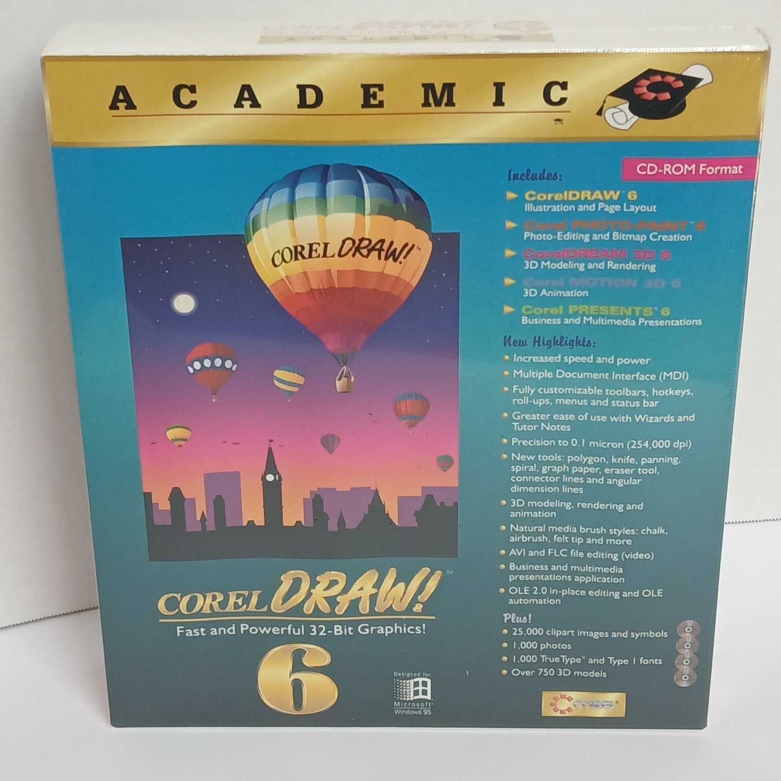 Corel Draw! 6  Microsoft Windows  New  Sealed Coreldraw Cd-Rom Vintage Academic