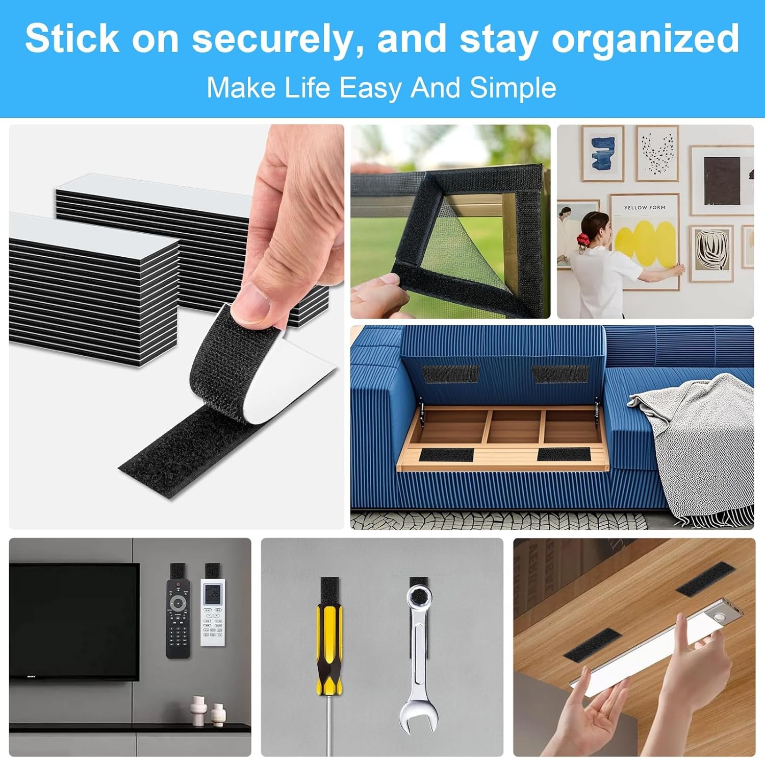 32 Sets 1x4 Inch Hook and Loop Strips with Adhesive, Strong Sticky Back, Heavy D