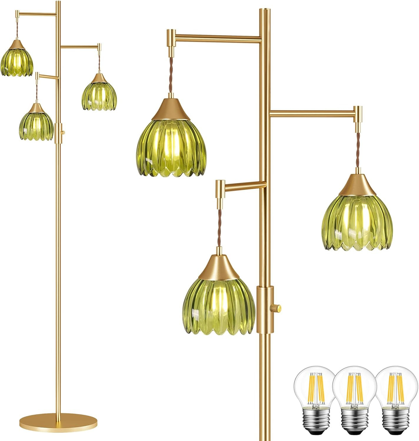 Stepless Dimming Floor Lamps for Living Room, Bedroom, Gold Standing Lamp with 3