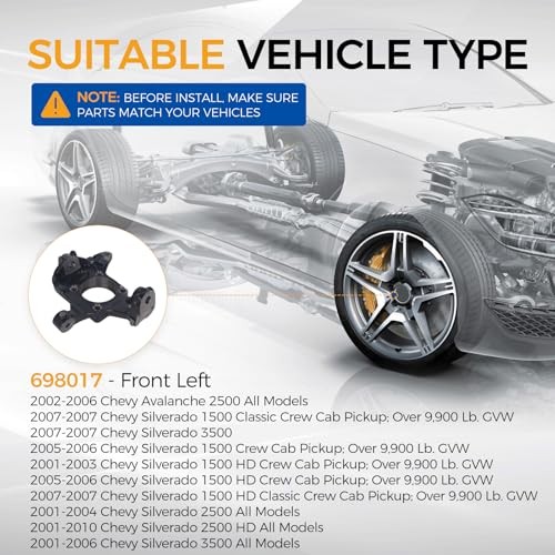 698017 Front Left Steering Knuckle Assembly Fit for 2001-2013 Chevy Avalanche