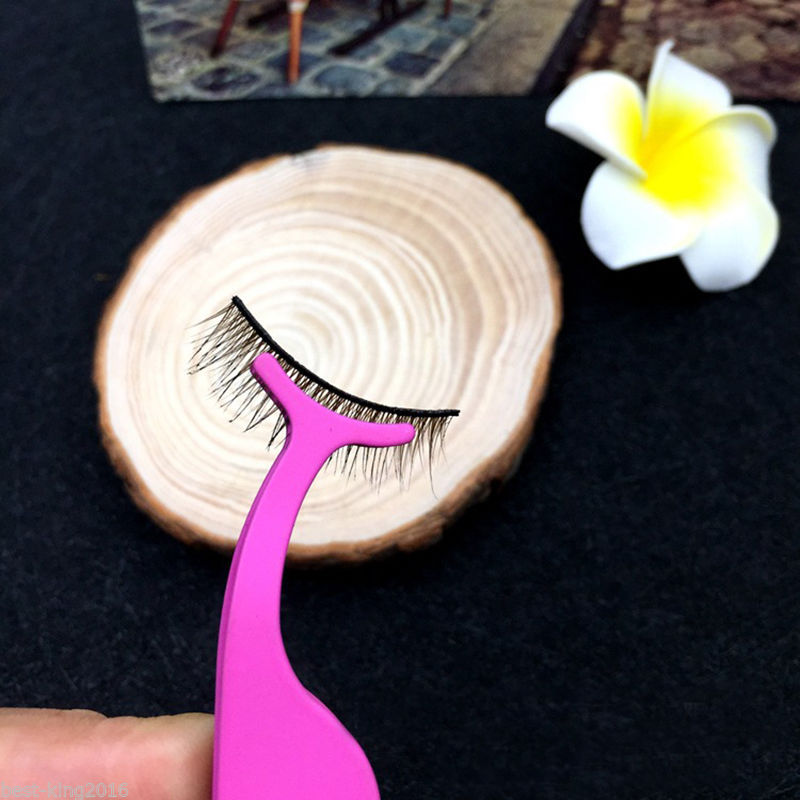 False Eyelash Tweezers Pink Metal Applicator Makeup Clip Tool In Plastic Box