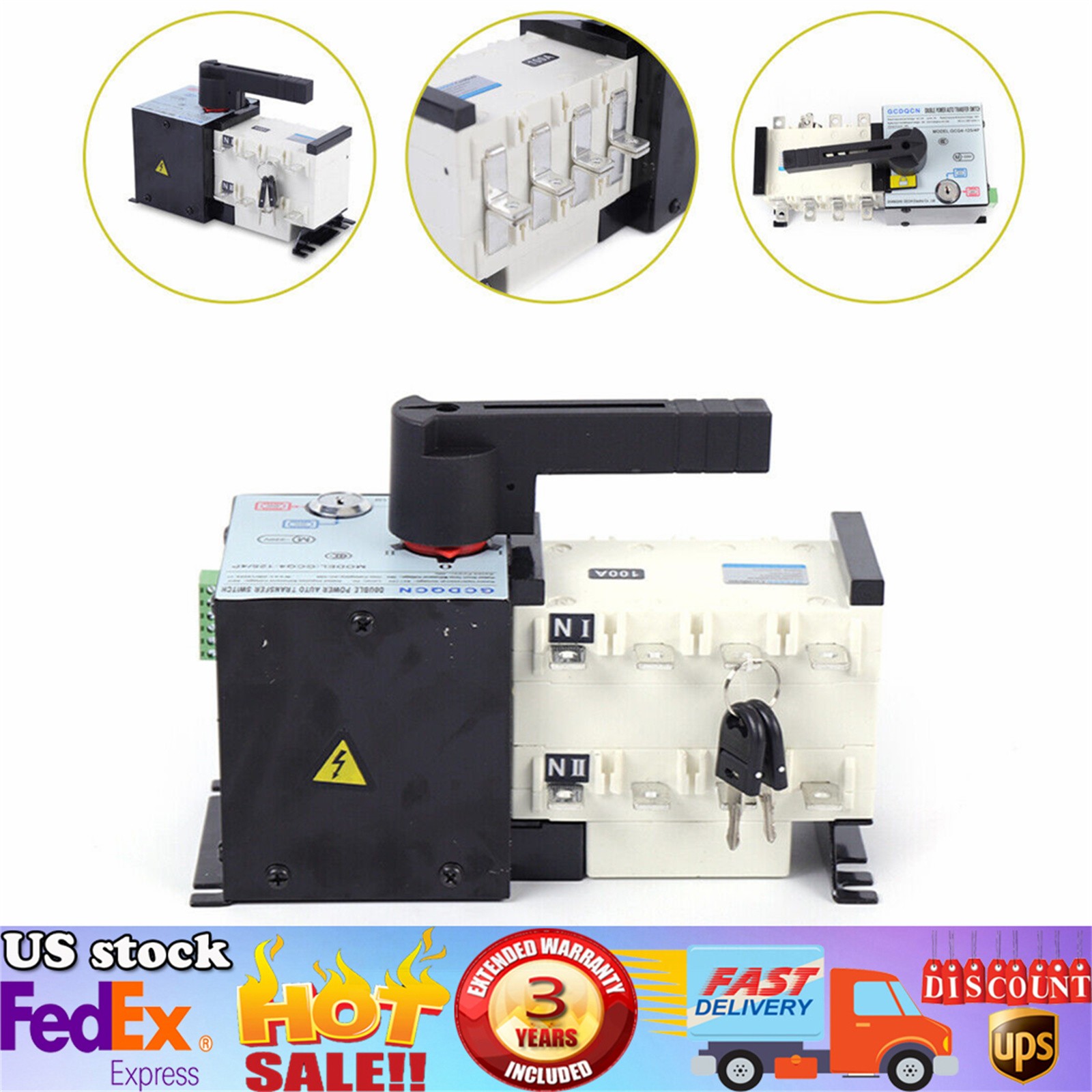 100AMP Dual Power Automatic Transfer Switch Changeover Isolation Generator USA