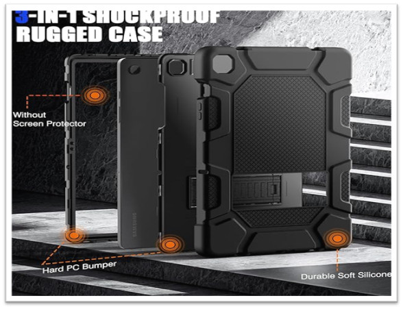 Shockproof Case for Samsung Galaxy Tab A9+ SM-X218U 3 in 1 Rugged Kickstand