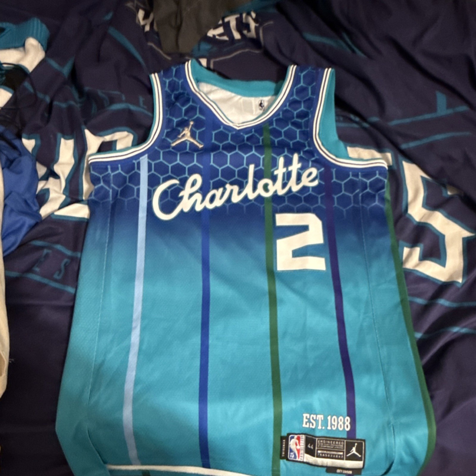Jordan Dri-Fit Charlotte Hornets Ball #2 Basketball Jersey Blue Size M