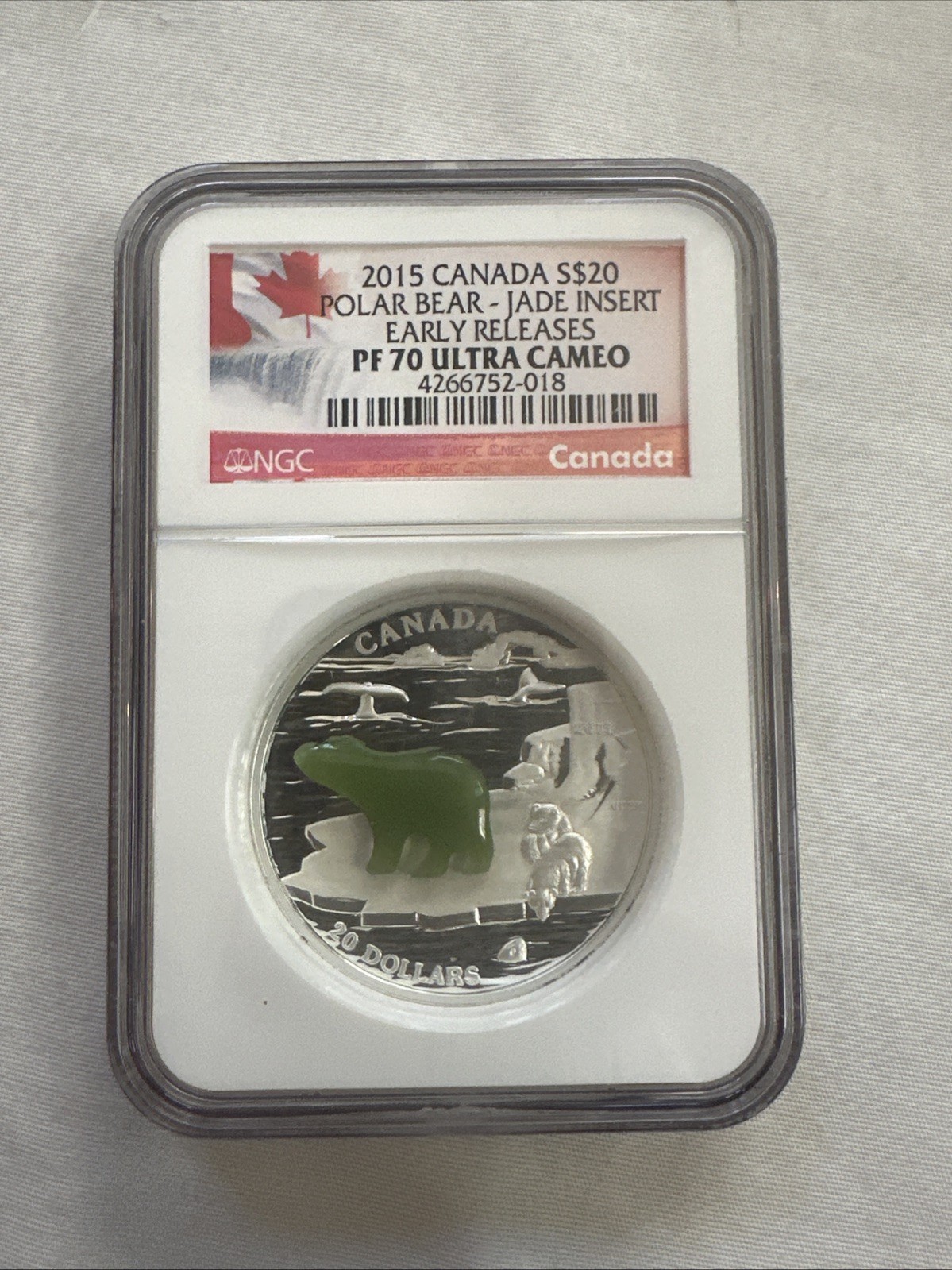 2015 Canada S$20 Polar Bear- Jade Insert Early Releases PF 70 Ultra Cameo NGC